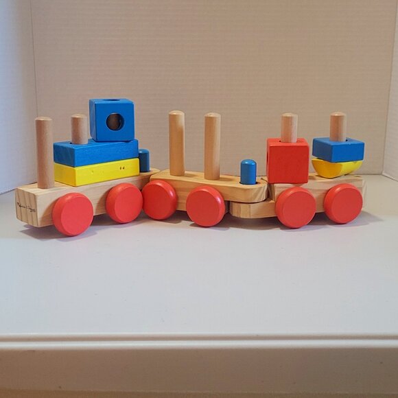 Children's Wooden Train &  Blocks 9 Pieces MELISSA & DOUG Ages 2+ - Picture 1 of 6